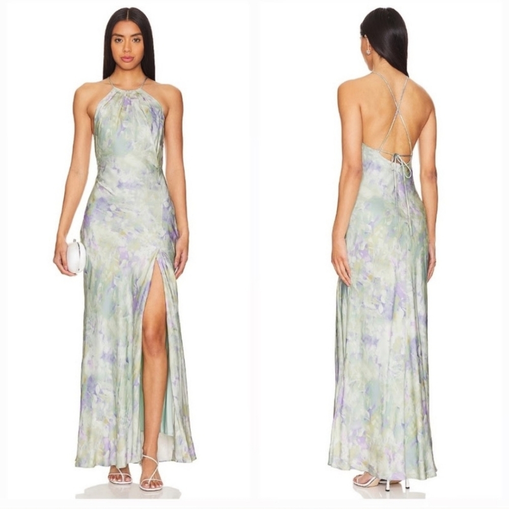ASTR Blue Green Halter Maxi Dress in Pastel Hues